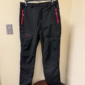 Men’s Small Snowboard Pants | Fleece Lined | Waterproof | Blackw/ Red Accents